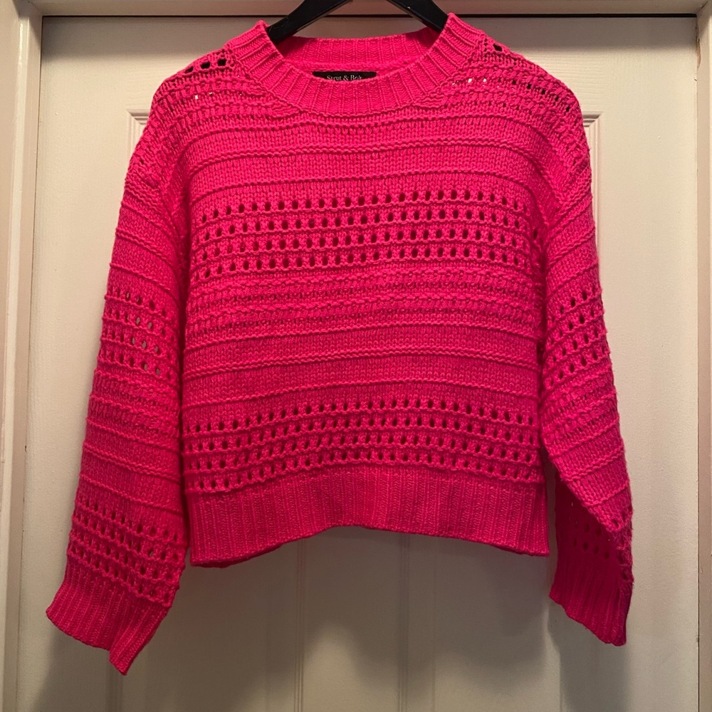Strut and Bolt. Bright Pink Knit Crewneck Sweater. Cropped. Size Small. NWOT.